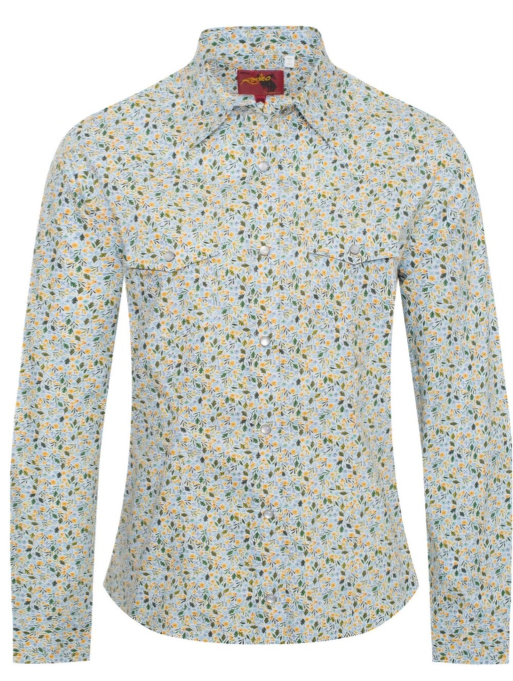 Rodeo Women's Floral Button-Down Shirt - White with Blue & Yellow Floral Print